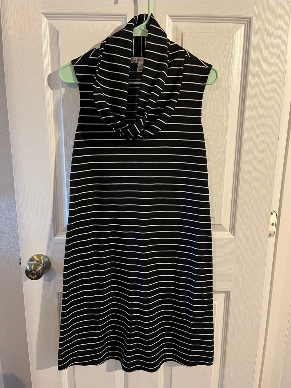 Aa Studio Black & White Striped Cowl Neck Dress